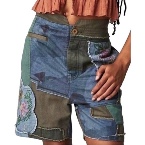 New Free People Blue Horizon Patched XS, S, M Blue High Waist Embroidered Boho - Picture 6 of 6